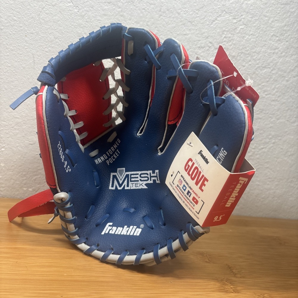 New Franklin Mesh Tek 9.5" Red & Blue Youth Tee Baseball Glove Right Hand Throw